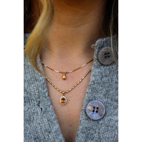 10K Yellow Gold .75ct Oval Citrine & .22ct Diamond Halo Pendant 16x9mm