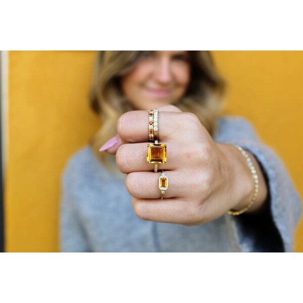 14K Yellow Gold 6.60ct Square Cut Citrine & .17ct Diamond Ring Size 7