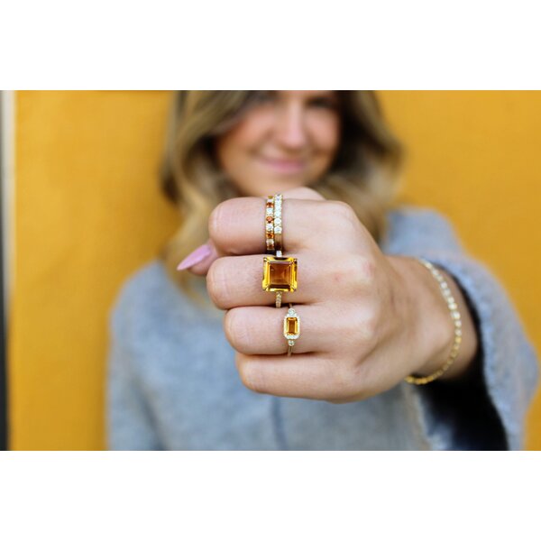 10K Yellow Gold East to West .40ct Citrine & .10ct Diamond Ring Size 6.5