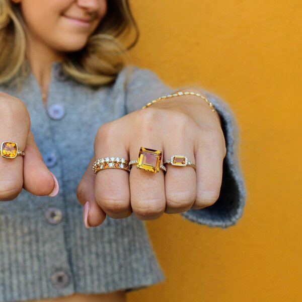 10K Yellow Gold .40ct Citrine & .40ct Diamond Band Size 6.5