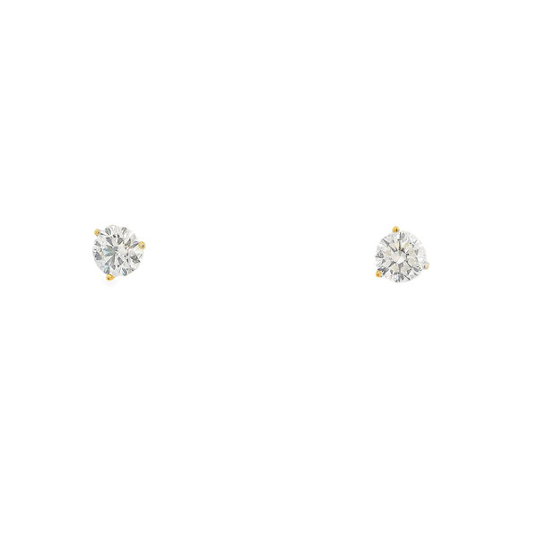 14K Yellow Gold 2ct Round Lab Grown Diamond Solitaire Post Earrings