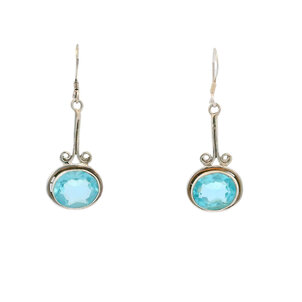 SS Oval Blue Topaz Dangle Earrings 43x15mm