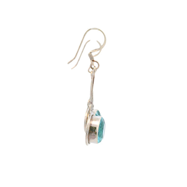 Sterling Silver Oval Blue Topaz Dangle Earrings 43x15mm