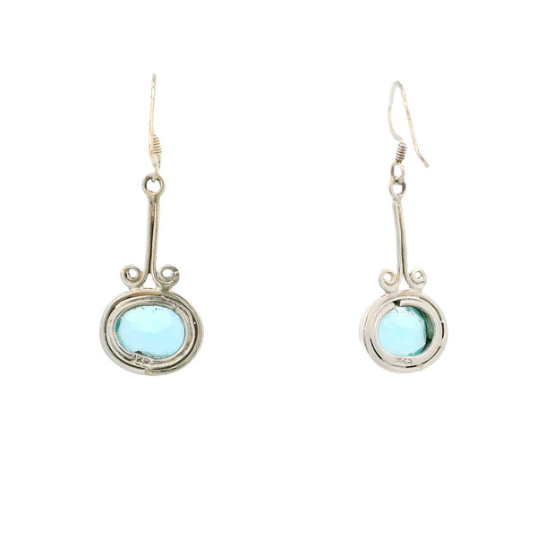 Sterling Silver Oval Blue Topaz Dangle Earrings 43x15mm