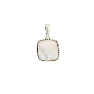 SS Square MOP Beaded Edge Pendant 32x20mm