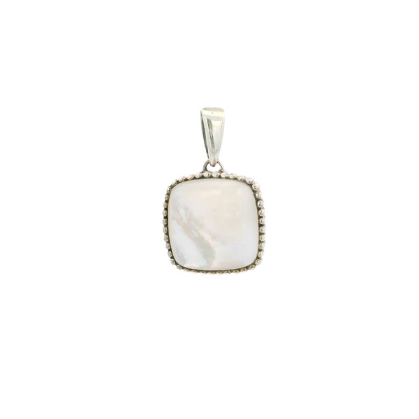 Sterling Silver Square Mother of Pearl Beaded Edge Pendant 32x20mm