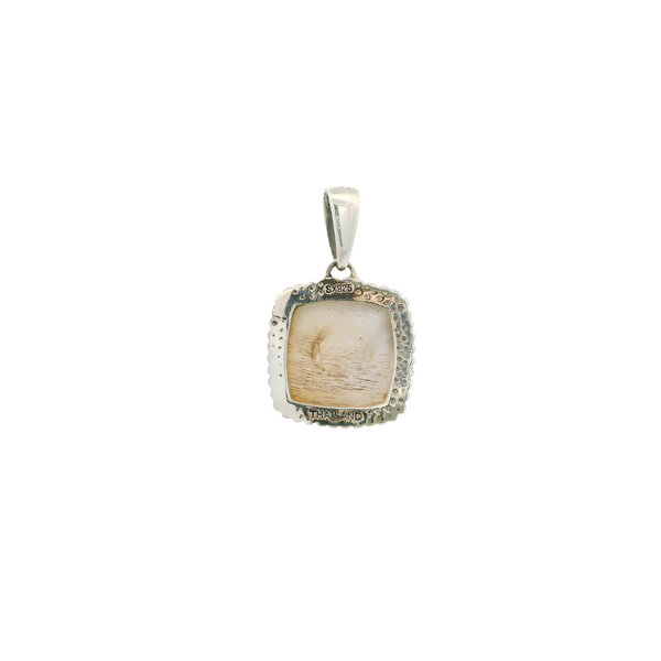 Sterling Silver Square Mother of Pearl Beaded Edge Pendant 32x20mm