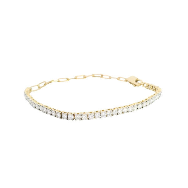 14K Yellow Gold 3mm Paperclip 2ct Lab Tennis Bracelet 7"