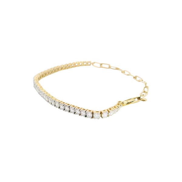 14K Yellow Gold 3mm Paperclip 2ct Lab Tennis Bracelet 7"