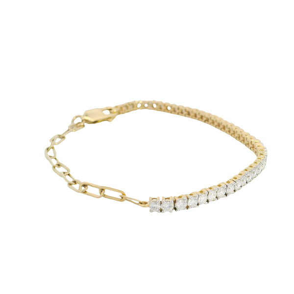 14K Yellow Gold 3mm Paperclip 2ct Lab Tennis Bracelet 7"