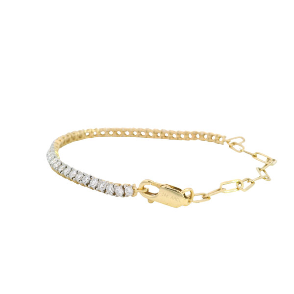 14K Yellow Gold 3mm Paperclip 2ct Lab Tennis Bracelet 7"
