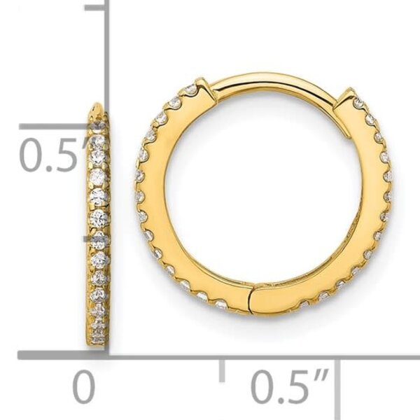14K Yellow Gold 1.25mm 14.2mm Cubic Zirconia Huggie Hoops
