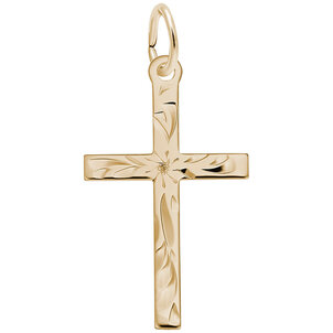 14KY Polished/ Etched Reversible Medium Cross 13.62 mm x 20.05 mm
