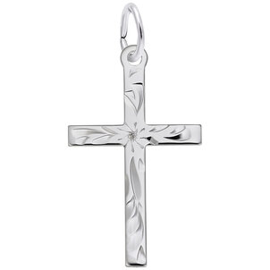 SS Polished/Etched Reversible Medium Cross 13.62 mm x 20.05 mm