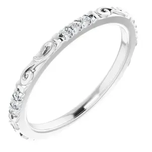 14K White Gold .08ct Diamond Scrollwork Stackable Ring Size 7