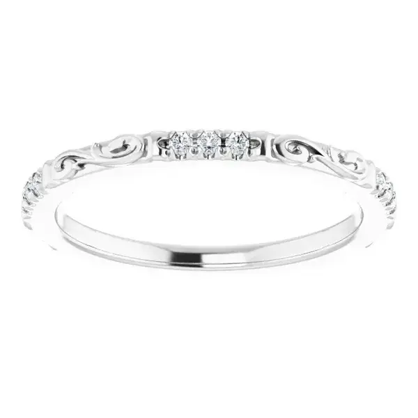 14K White Gold .1ct Diamond Victorian Stackable Ring Size 7