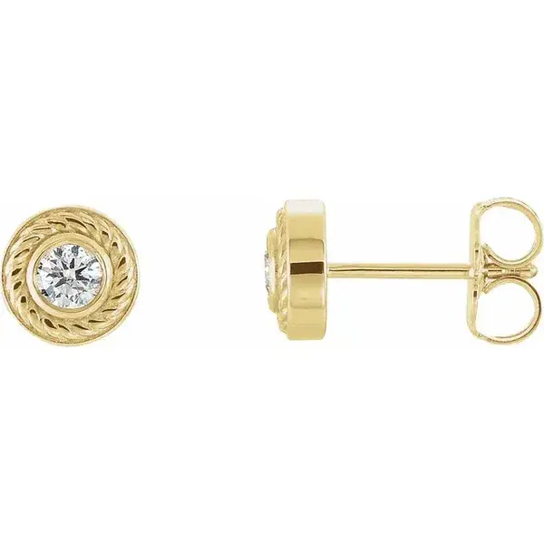 14K Yellow Gold .20ct Diamond Rope Post Earrings
