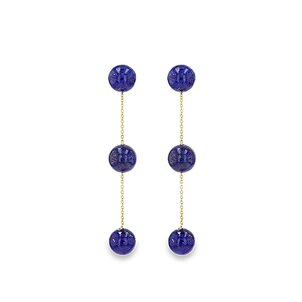 14KY 11.50ct Beaded Lapis Dangle Post Earrings