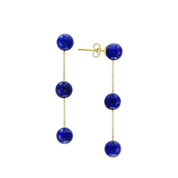 14K Yellow Gold 11.50ct Beaded Lapis Dangle Post Earrings