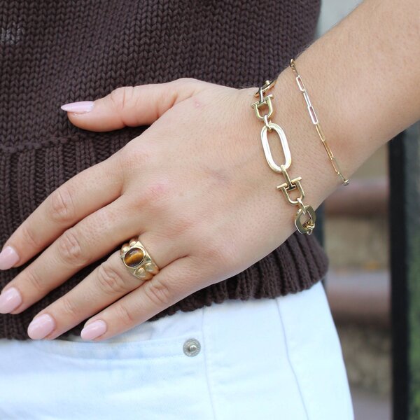 14K Yellow Gold Polished Oval Link Bracelet 7.5"-8.5"