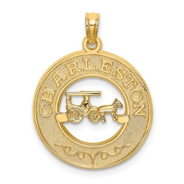 14K Yellow Gold Charleston Horse & Carriage Disc Charm
