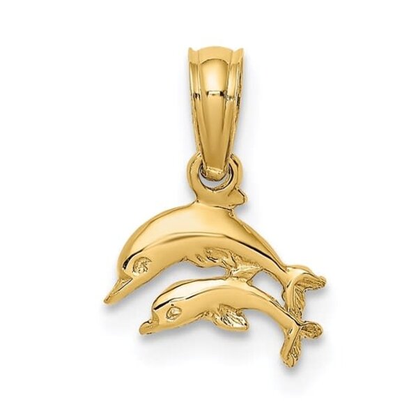 14K Yellow Gold Mini Double Dolphin Charm 6x9mm
