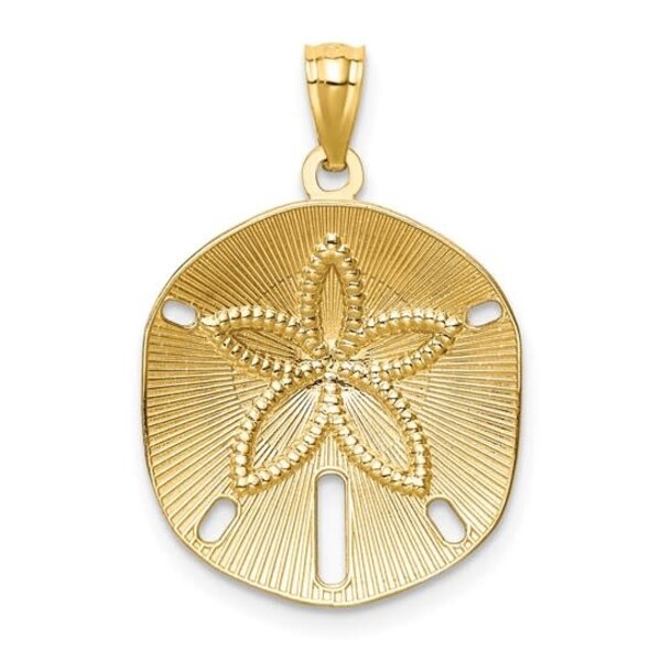 14K Yellow Gold 25x17mm Diamond Cut Satin Textured Sand Dollar Charm