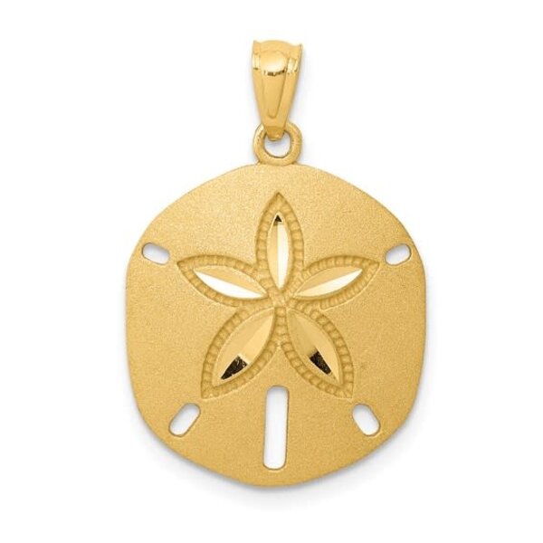 14K Yellow Gold 25x17mm Diamond Cut Satin Textured Sand Dollar Charm