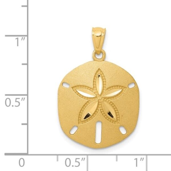 14K Yellow Gold 25x17mm Diamond Cut Satin Textured Sand Dollar Charm