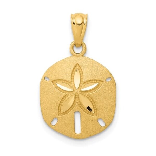 14K Yellow Gold 20x13mm Diamond Cut Satin Textured Sand Dollar Charm