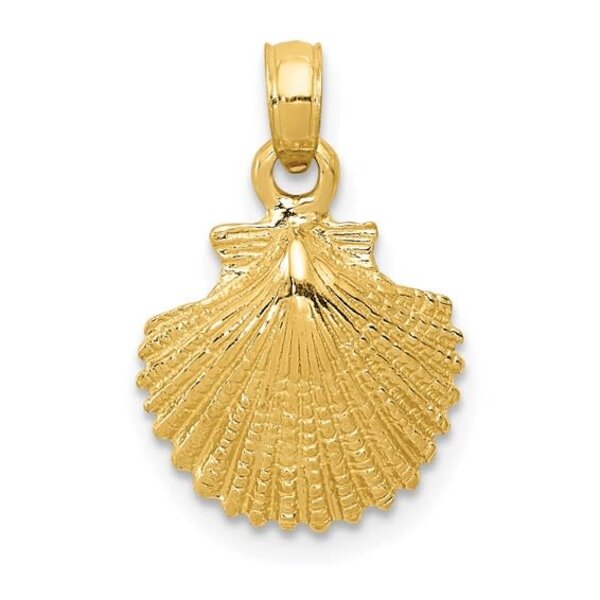 14K Yellow Gold 19x12mm Textured Scallop Shell Charm