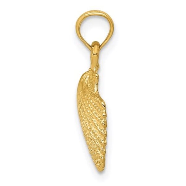 14K Yellow Gold 19x12mm Textured Scallop Shell Charm
