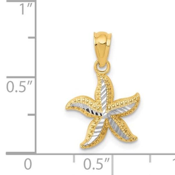 14K Yellow and White Gold 19x12mm Starfish Charm