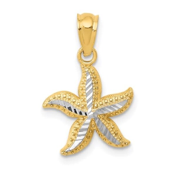 14K Yellow and White Gold 19x12mm Starfish Charm