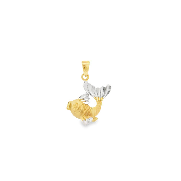 14K Yellow and White Gold Diamond Cut Brushed Koi Fish Charm 21x17mm