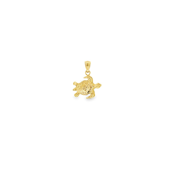 14K Yellow Gold Diamond Cut Textured Turtle Charm 17x13mm