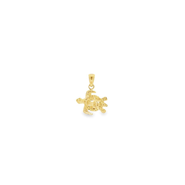 14K Yellow Gold Diamond Cut Textured Turtle Charm 17x13mm