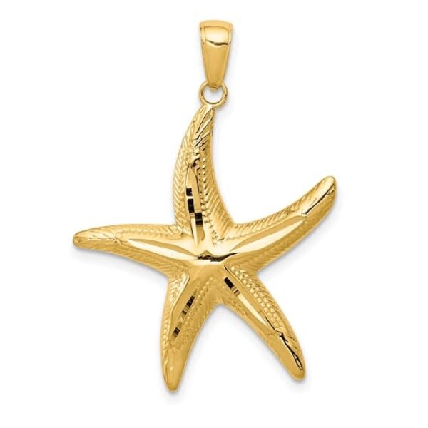 14K Yellow Gold Diamond Cut Polished Starfish 34x26mm