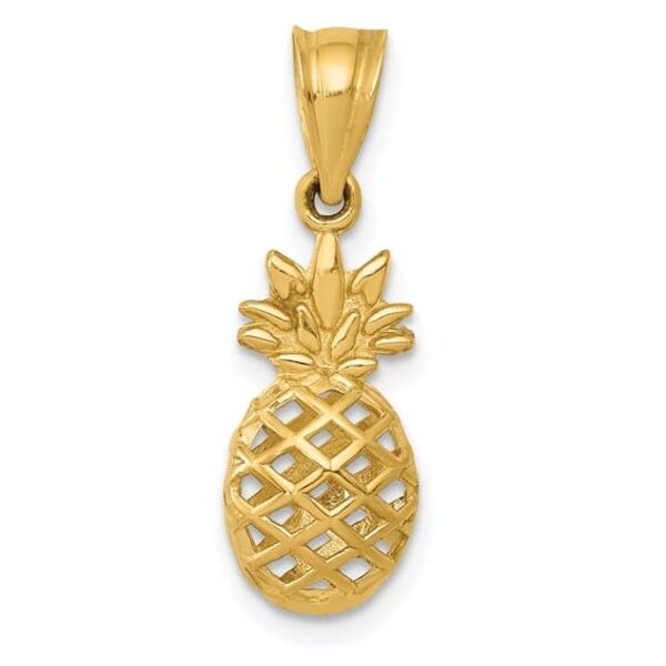 14K Yellow Gold Diamond Cut 3-D Pineapple Charm