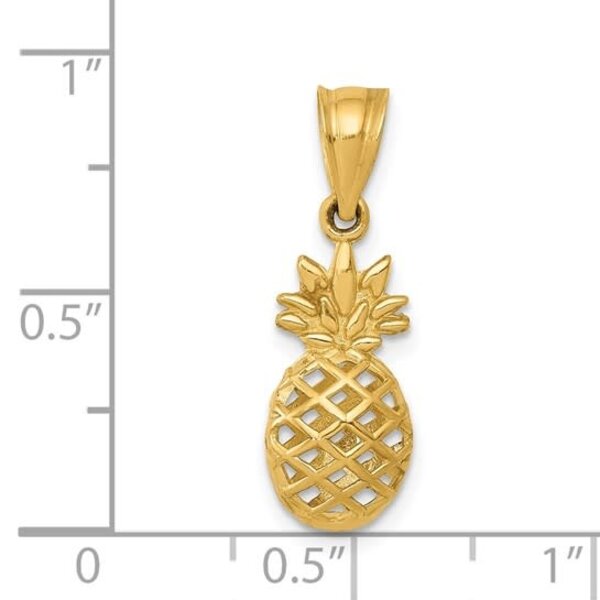 14K Yellow Gold Diamond Cut 3-D Pineapple Charm