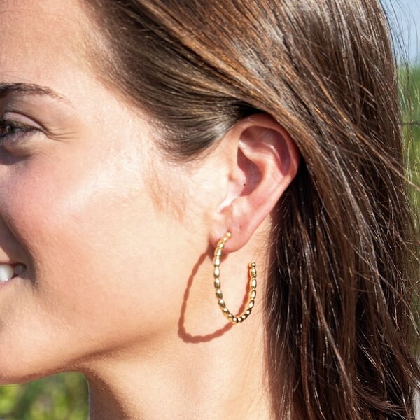 Gold Filled Medium Rice Bead Hoops 32mm