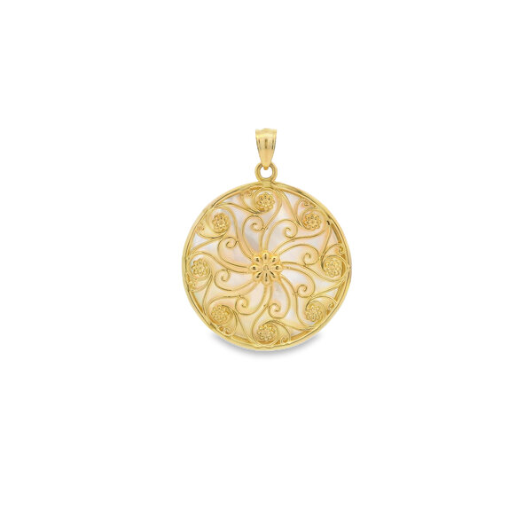 14K Yellow Gold Mother of Pearl Market Gate Pendant
