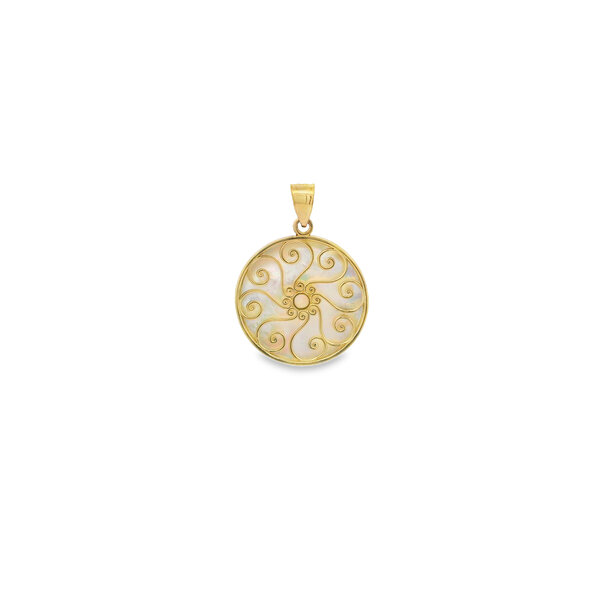 14K Yellow Gold Mother of Pearl Pirate Gate Pendant