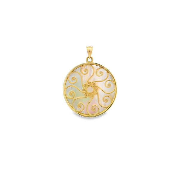 14K Yellow Gold Mother of Pearl Pirate Gate Pendant