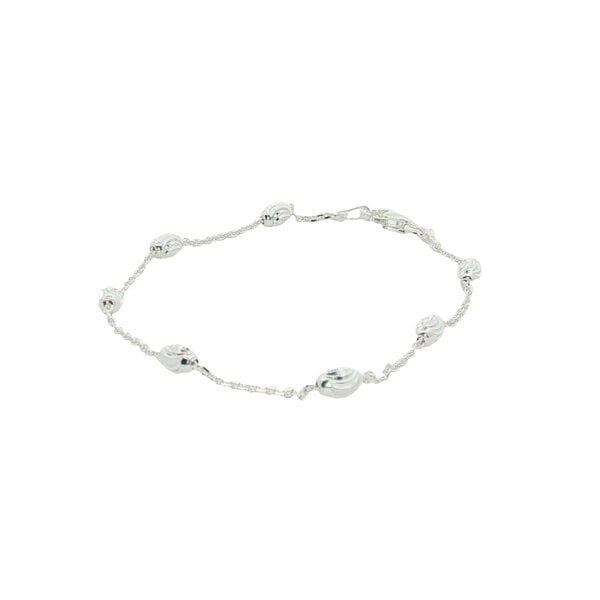 Sterling Silver Diamond Cut Station Rice Bead Bracelet 6.5