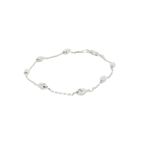 Sterling Silver Diamond Cut Station Rice Bead Bracelet 8"