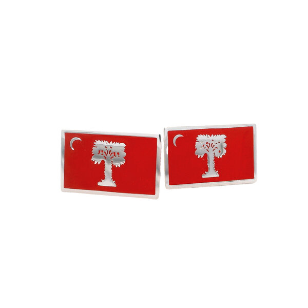 Sterling Silver Enamel Big Red Citadel Flag Cufflinks-Small