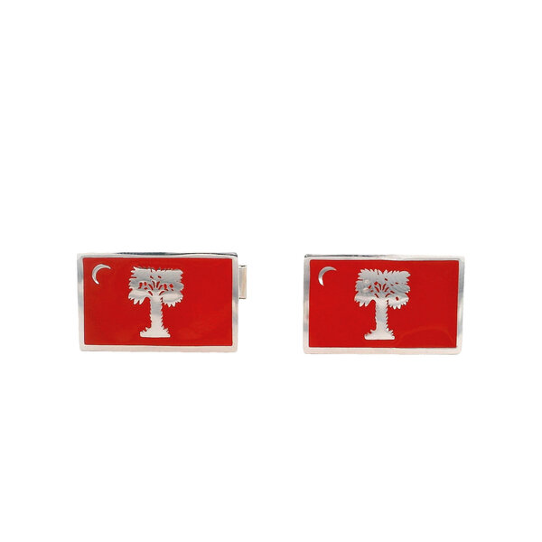 Sterling Silver Enamel Big Red Citadel Flag Cufflinks-Small