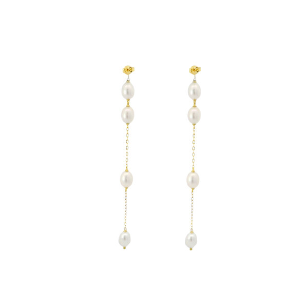 10K Yellow Gold 5-5.5mm Rice Pearl Drop Earrings