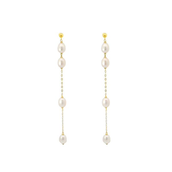 10K Yellow Gold 5-5.5mm Rice Pearl Drop Earrings
